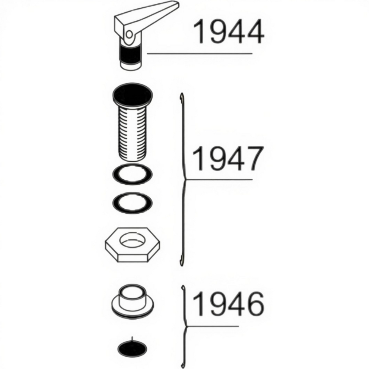 Zodiac Online Shop technisch diagram van een zelflozerstop met knikmechanisme voor oudere Zodiac en Avon RIB-boten